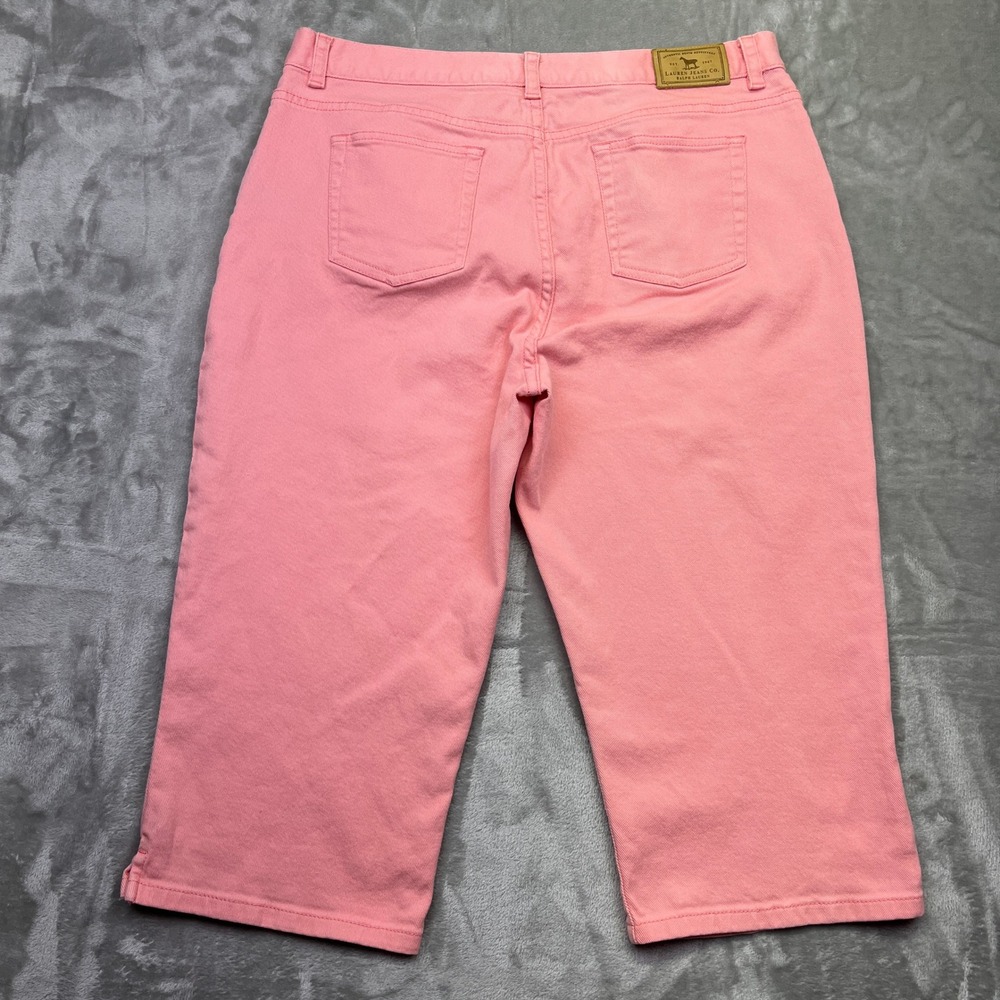 Lauren Jeans Co. Pink Denim Capri Pants Gold Button Coral Crop Sz 14P Fits 33.5" - Picture 7 of 11